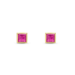 9ct Yellow Gold Square Natural Ruby Rubover Stud Earrings — 3mm