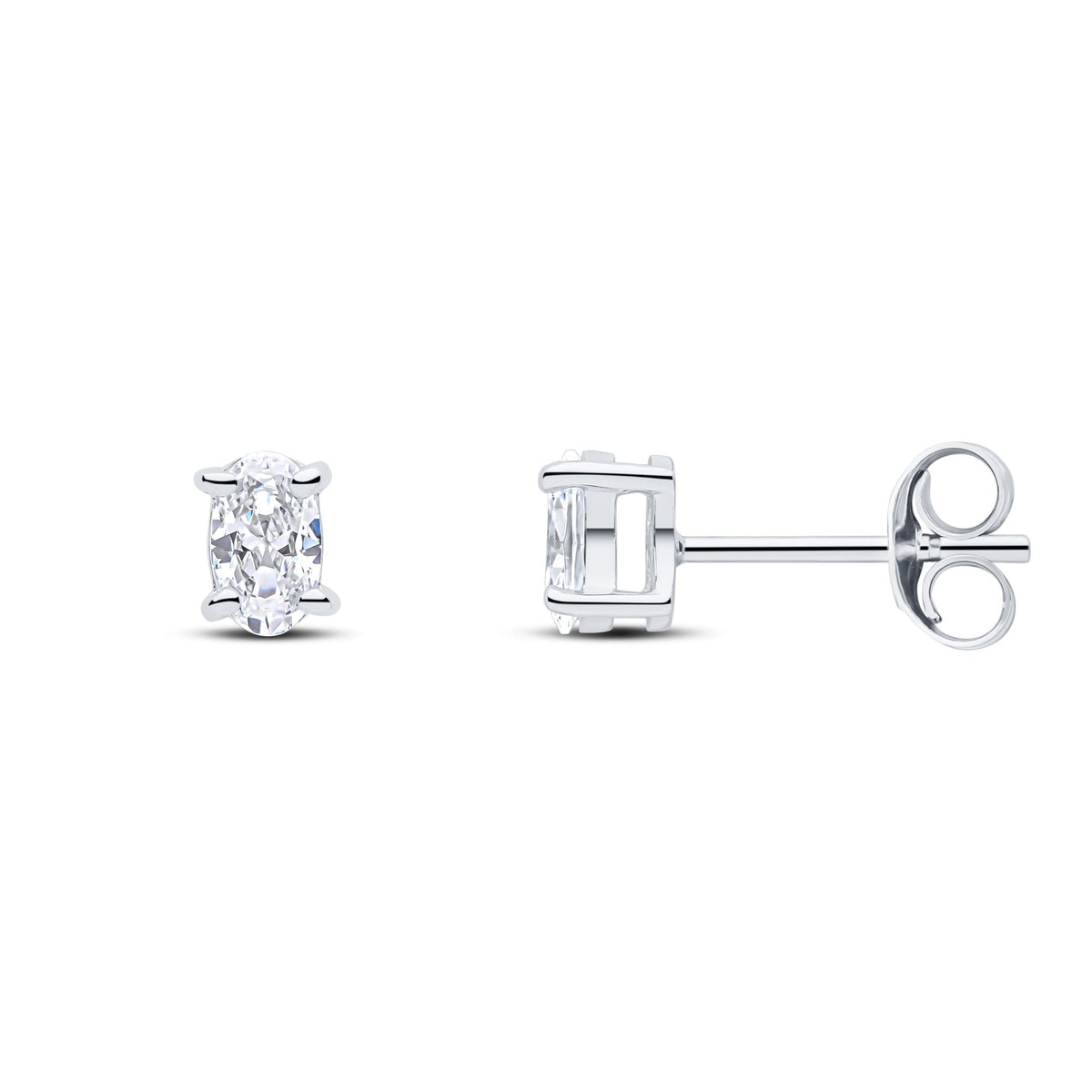 9ct White Gold Oval Cubic Zirconia CZ Claw Stud Earrings — 5x3mm
