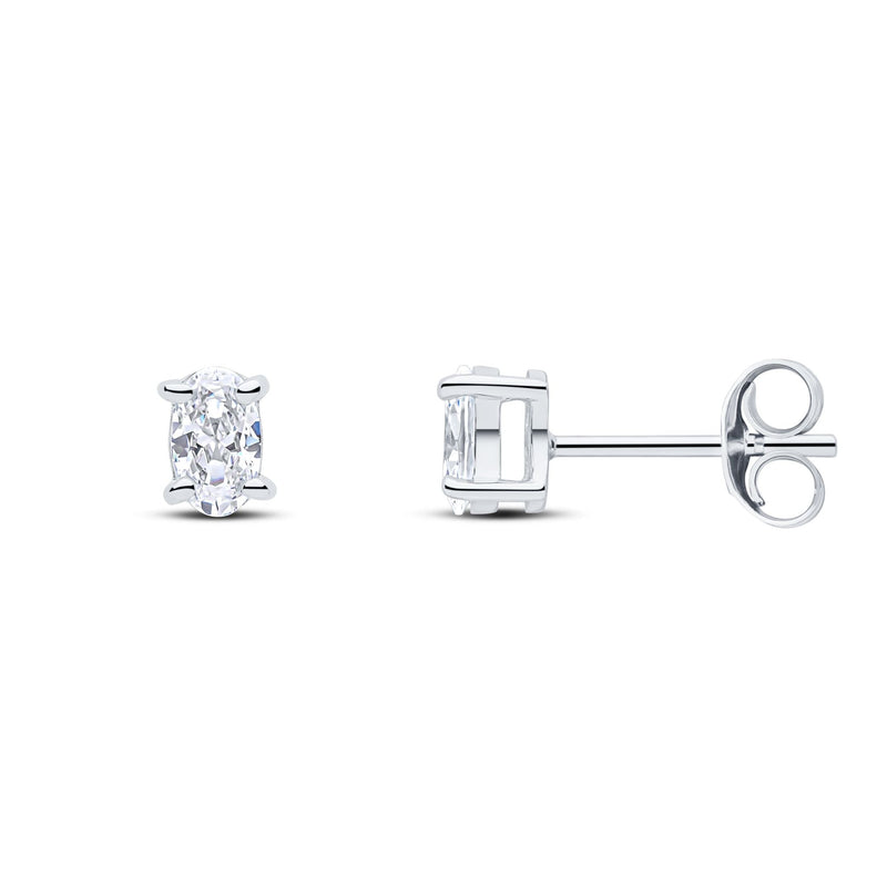 9ct White Gold Oval Cubic Zirconia CZ Claw Stud Earrings — 5x3mm