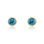 9ct Yellow Gold Round Natural London Blue Topaz Rubover Stud Earrings — 3mm