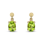 9ct Yellow Gold Oval Natural Peridot Claw Drop Earrings — 7x5mm