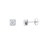9ct White Gold Square Cubic Zirconia CZ Rubover Stud Earrings — 3mm
