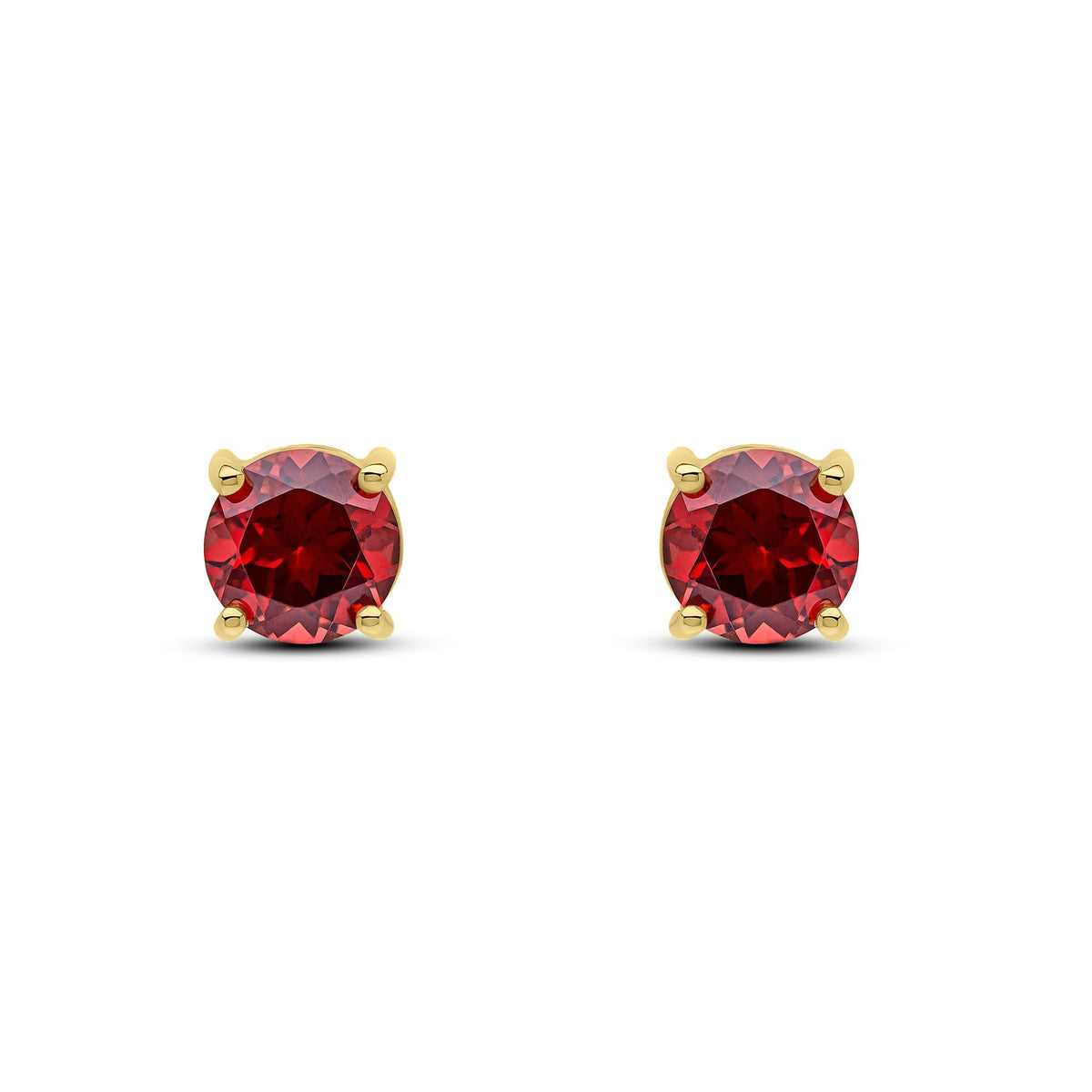 9ct Yellow Gold Round Natural Garnet Claw Stud Earrings — 6mm