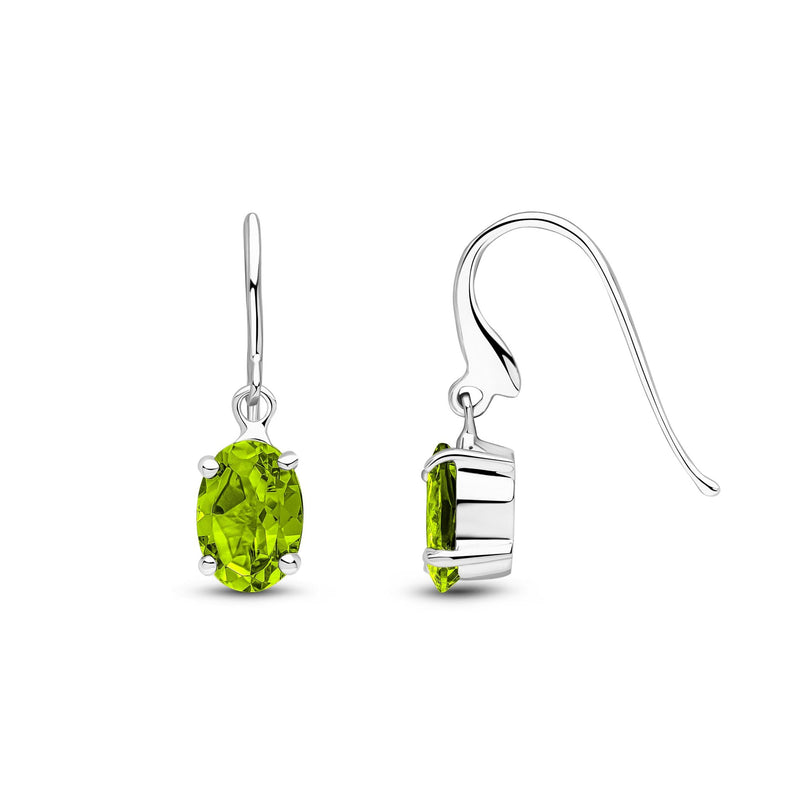 9ct White Gold Oval Natural Peridot Claw Hook Wire Drop Earrings — 7x5mm