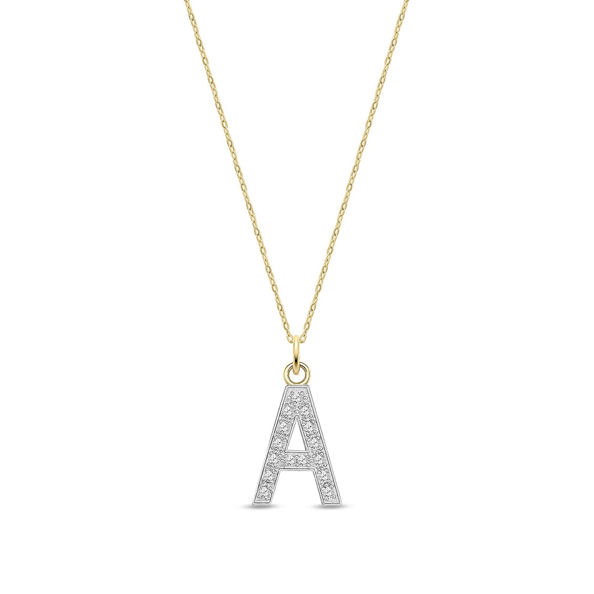 9ct Yellow Gold Medium Cubic Zirconia Initial Pendant - Initial A