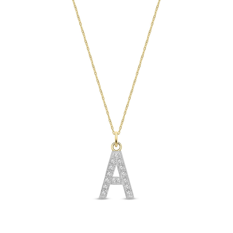 9ct Yellow Gold Medium Cubic Zirconia Initial Pendant - Initial A