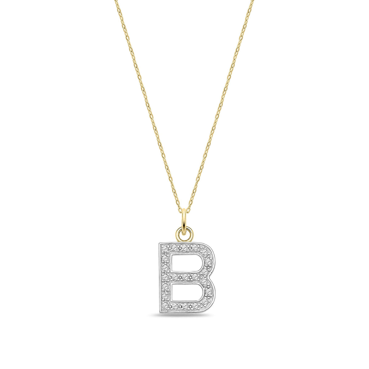9ct Yellow Gold Medium Cubic Zirconia Initial Pendant - Initial B