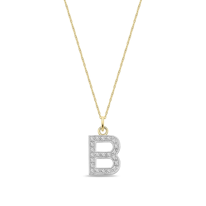 9ct Yellow Gold Medium Cubic Zirconia Initial Pendant - Initial B