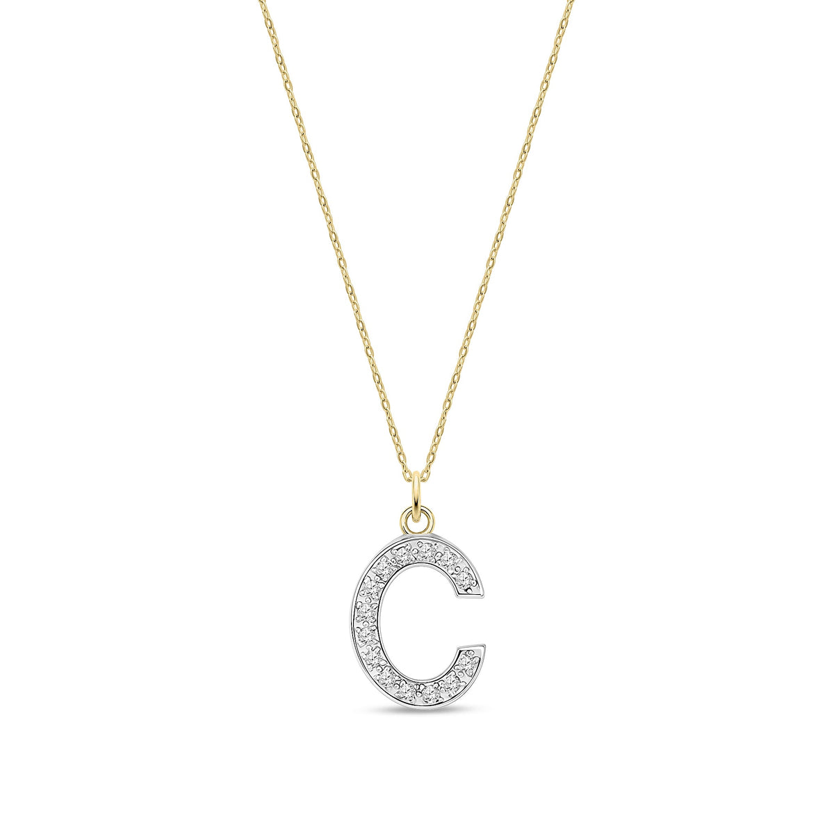 9ct Yellow Gold Medium Cubic Zirconia Initial Pendant - Initial C