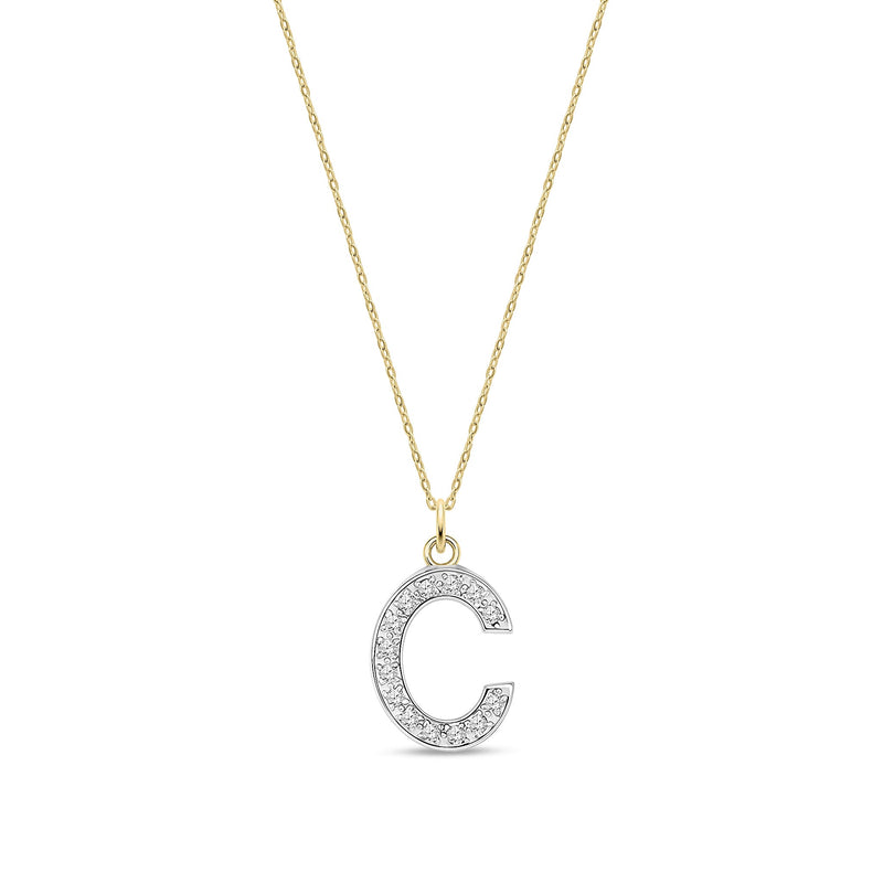 9ct Yellow Gold Medium Cubic Zirconia Initial Pendant - Initial C