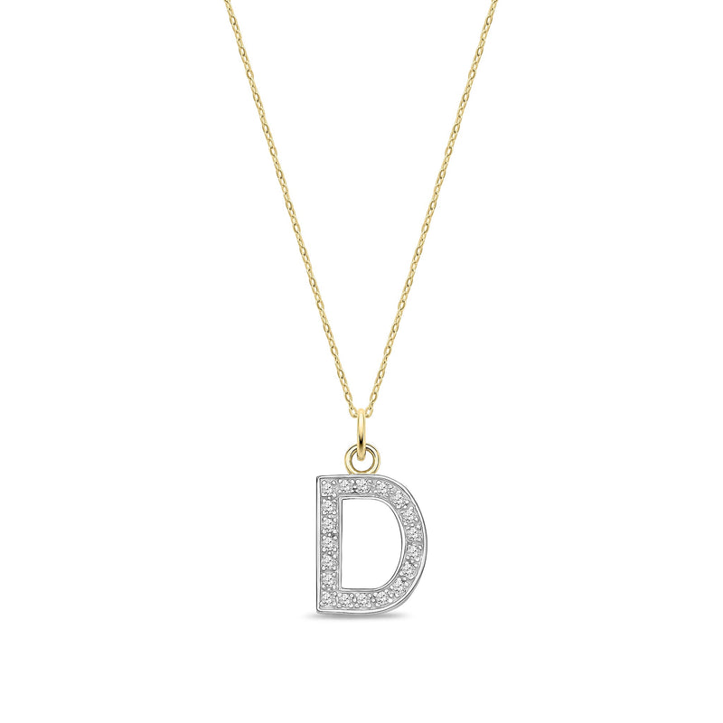 9ct Yellow Gold Medium Cubic Zirconia Initial Pendant - Initial D