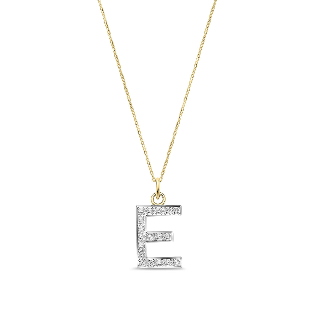 9ct Yellow Gold Medium Cubic Zirconia Initial Pendant - Initial E
