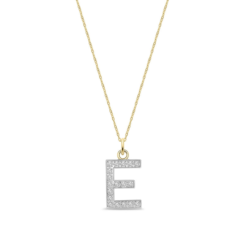 9ct Yellow Gold Medium Cubic Zirconia Initial Pendant - Initial E