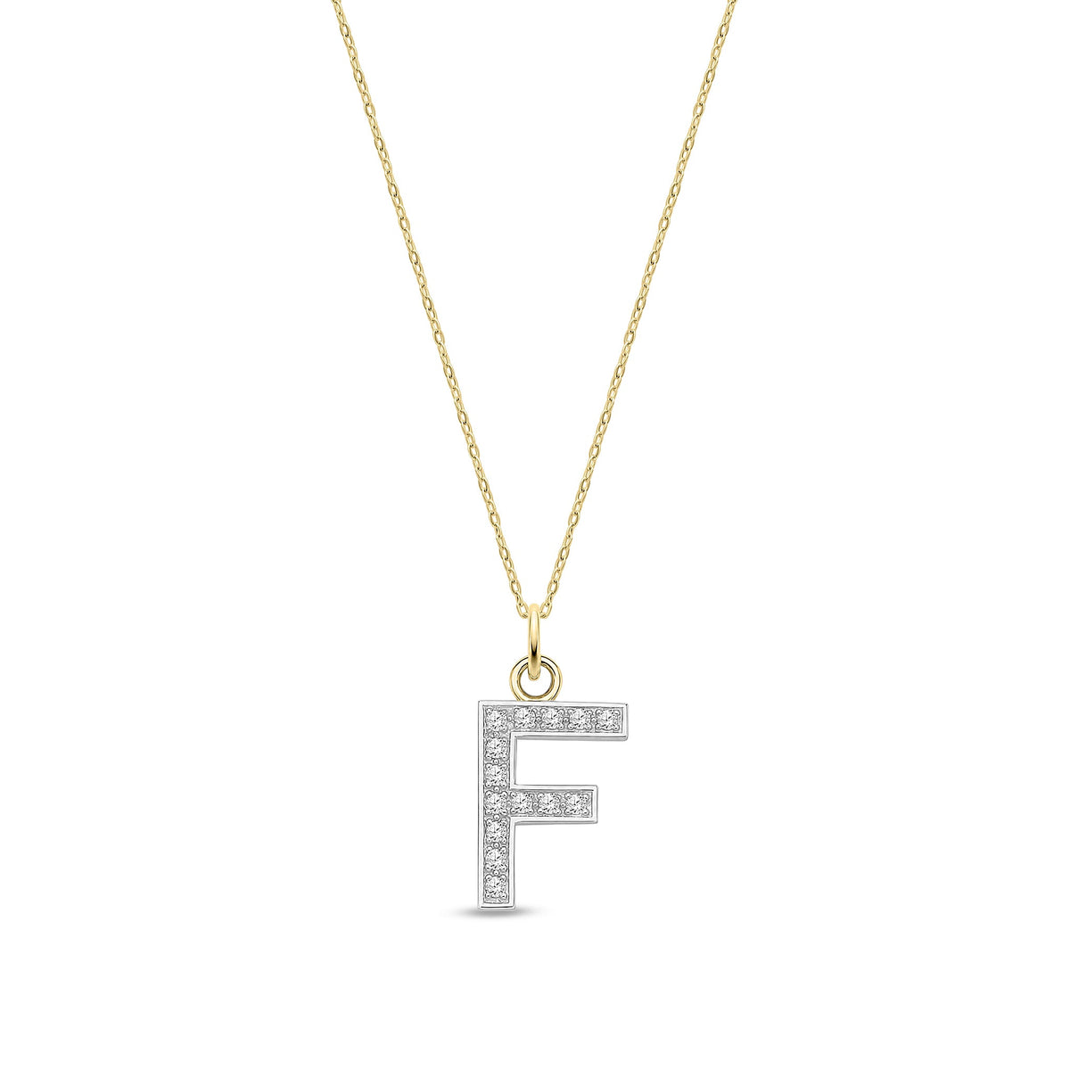 9ct Yellow Gold Medium Cubic Zirconia Initial Pendant - Initial F