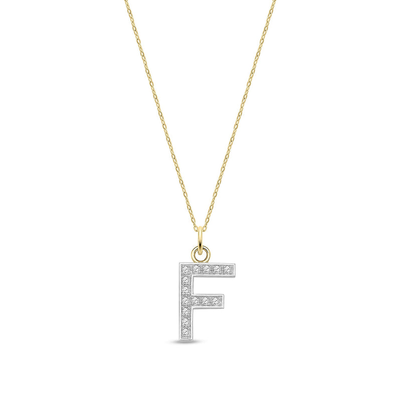 9ct Yellow Gold Medium Cubic Zirconia Initial Pendant - Initial F
