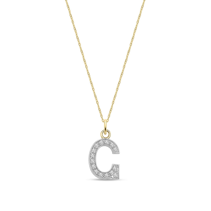 9ct Yellow Gold Medium Cubic Zirconia Initial Pendant - Initial G
