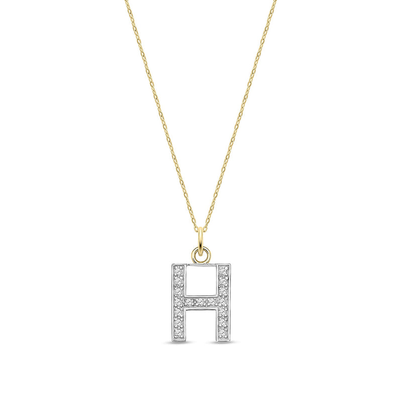 9ct Yellow Gold Medium Cubic Zirconia Initial Pendant - Initial H