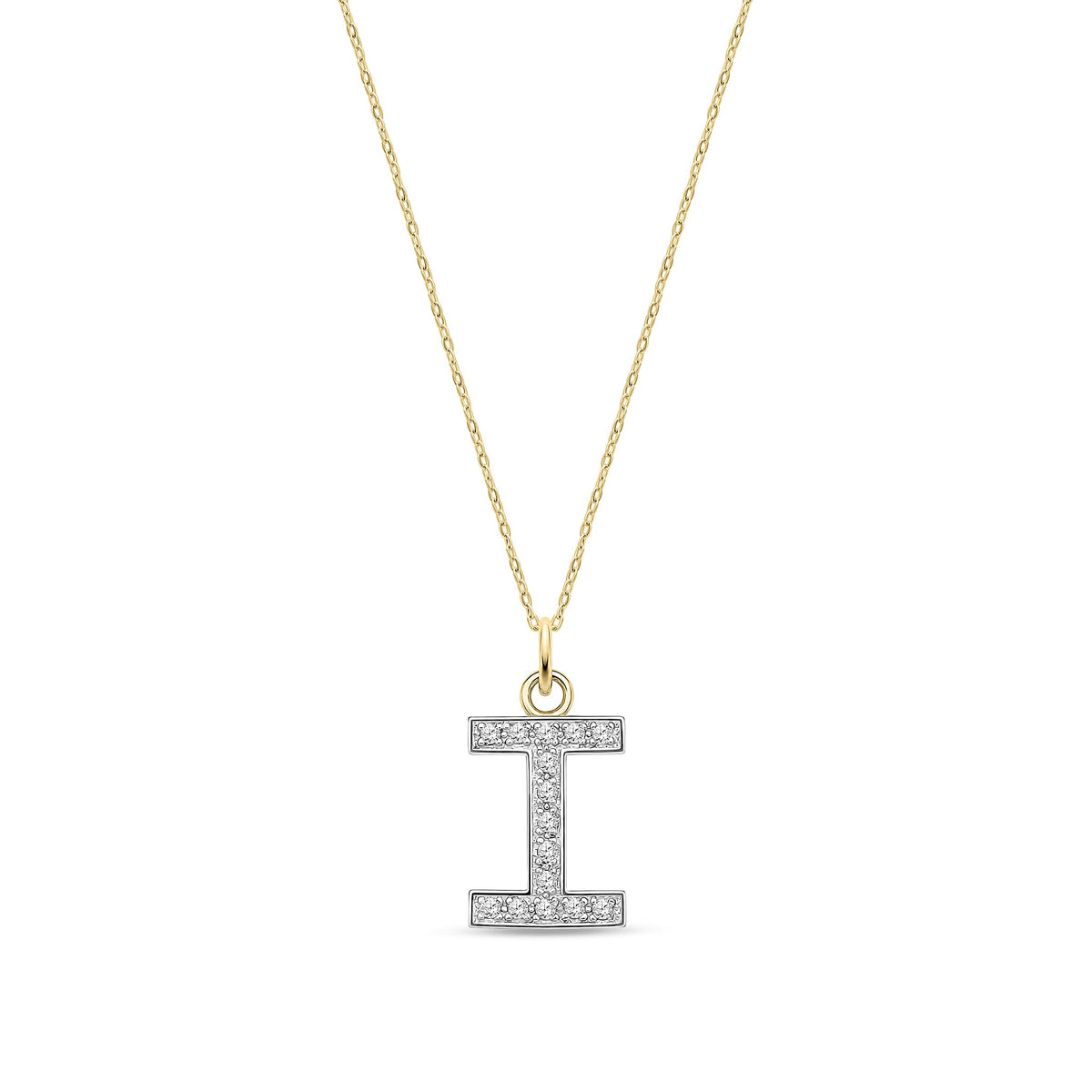 9ct Yellow Gold Medium Cubic Zirconia Initial Pendant - Initial I