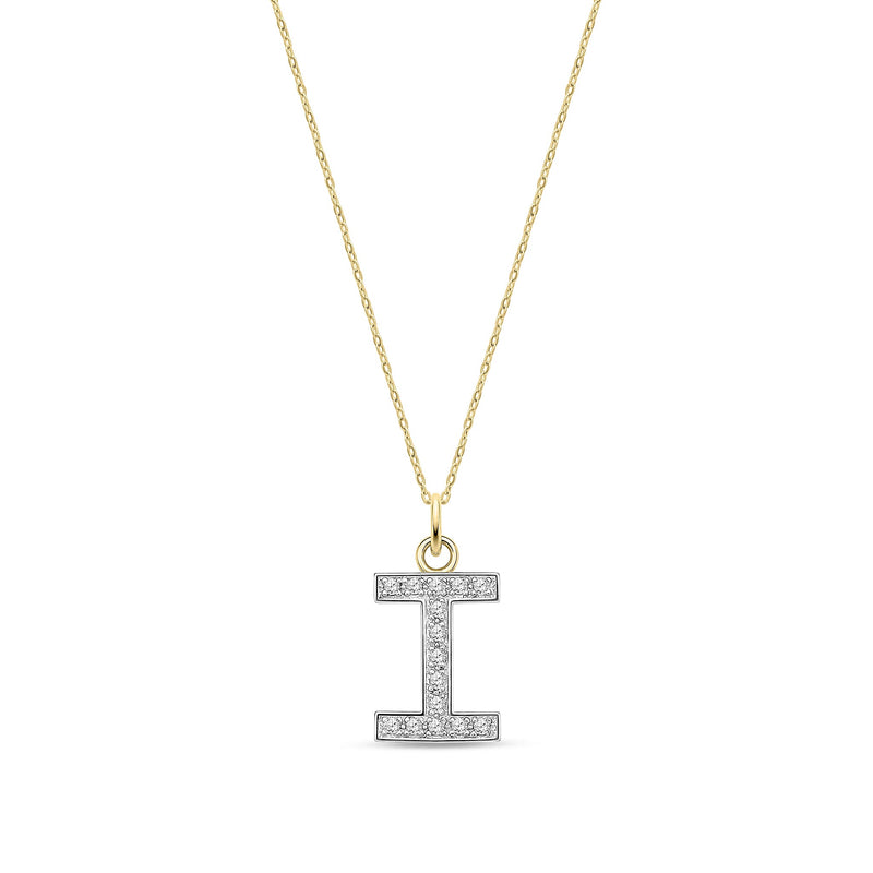 9ct Yellow Gold Medium Cubic Zirconia Initial Pendant - Initial I