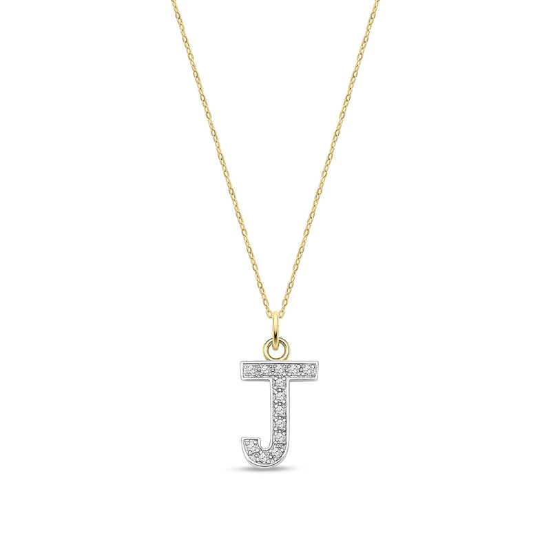 9ct Yellow Gold Medium Cubic Zirconia Initial Pendant - Initial J