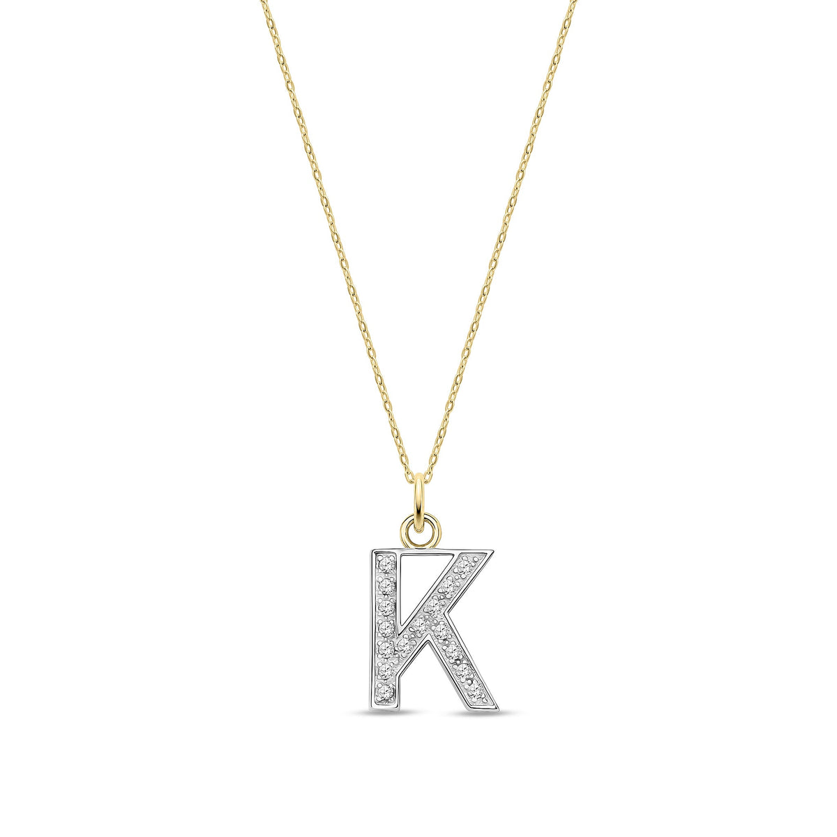 9ct Yellow Gold Medium Cubic Zirconia Initial Pendant - Initial K