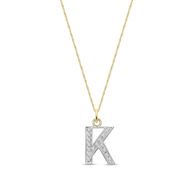 9ct Yellow Gold Medium Cubic Zirconia Initial Pendant - Initial K