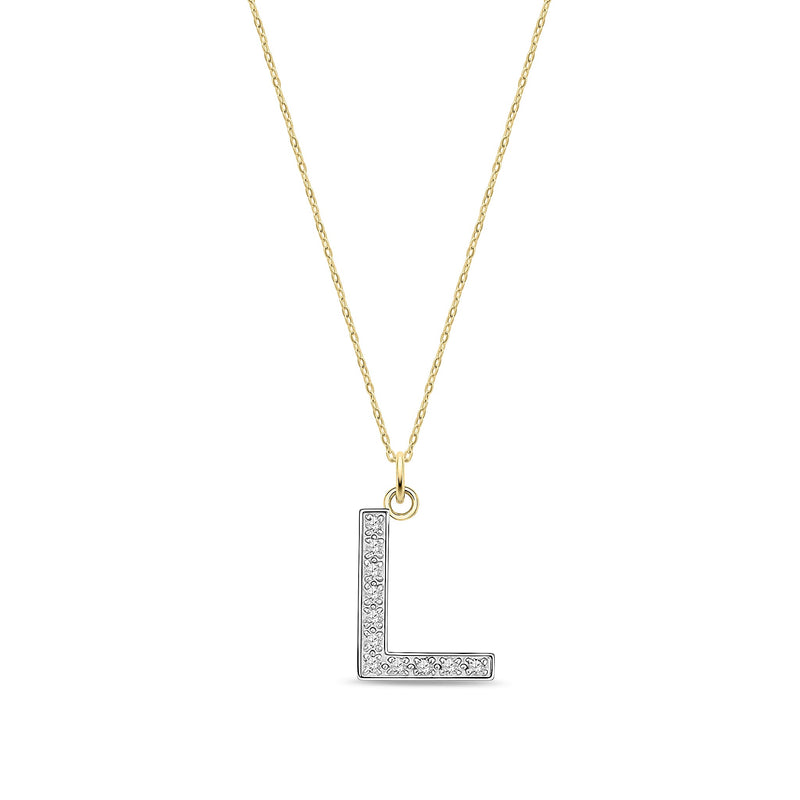 9ct Yellow Gold Medium Cubic Zirconia Initial Pendant - Initial L