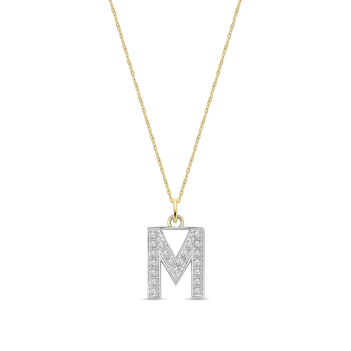 9ct Yellow Gold Medium Cubic Zirconia Initial Pendant - Initial M