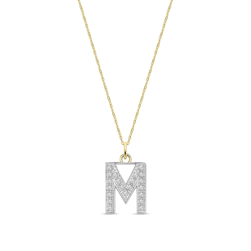 9ct Yellow Gold Medium Cubic Zirconia Initial Pendant - Initial M