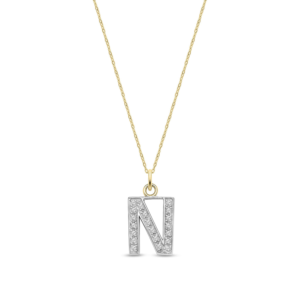 9ct Yellow Gold Medium Cubic Zirconia Initial Pendant - Initial N