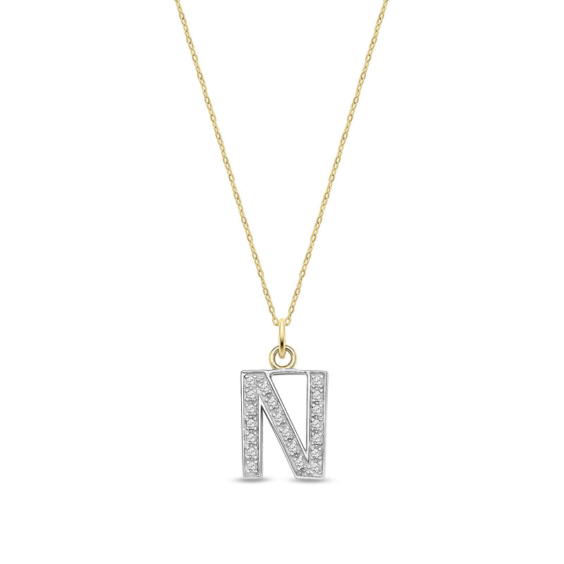 9ct Yellow Gold Medium Cubic Zirconia Initial Pendant - Initial N