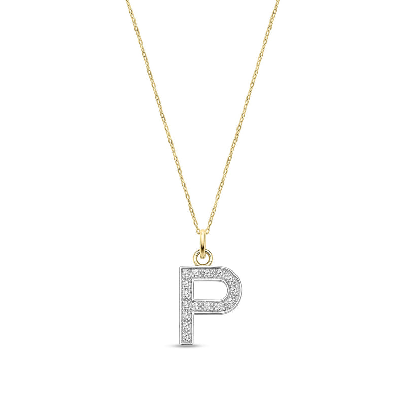 9ct Yellow Gold Medium Cubic Zirconia Initial Pendant - Initial P