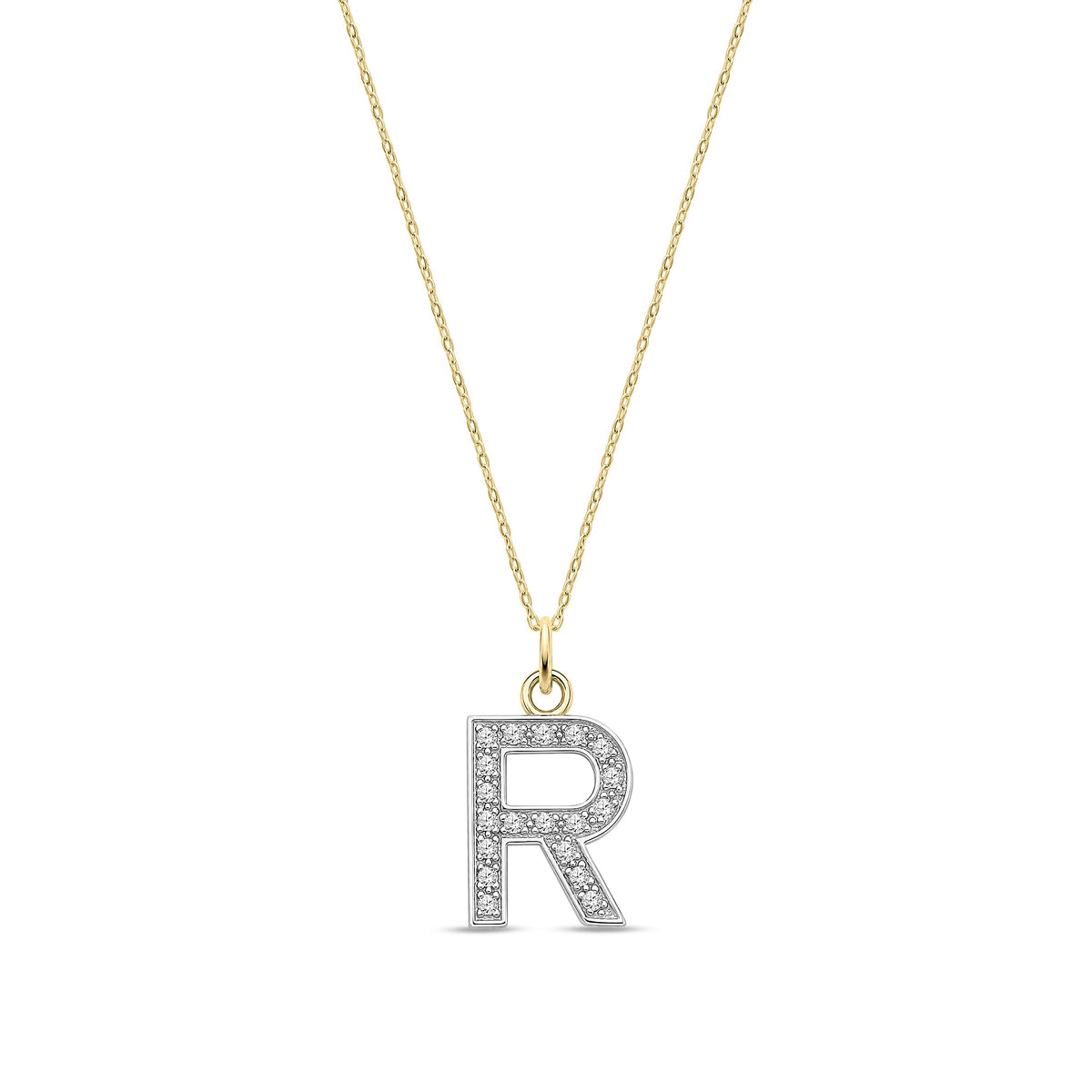 9ct Yellow Gold Medium Cubic Zirconia Initial Pendant - Initial R