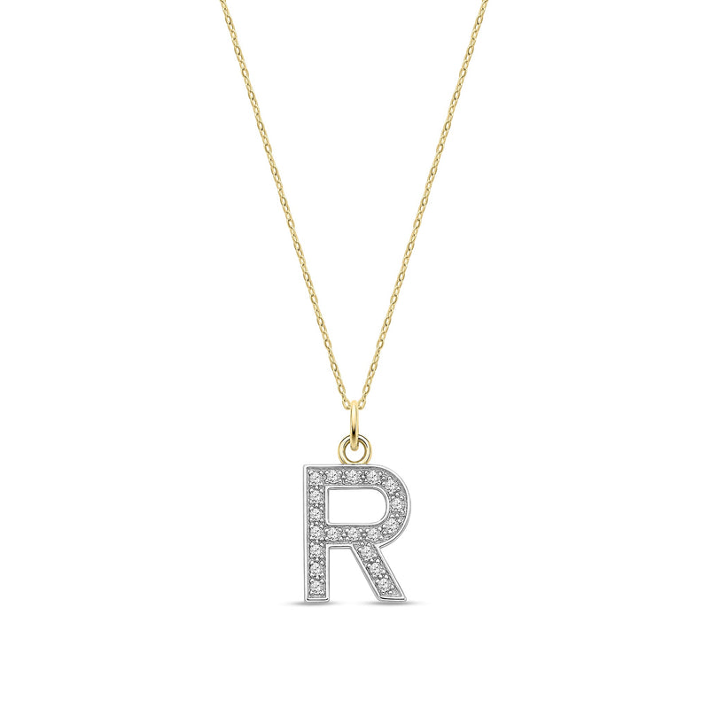 9ct Yellow Gold Medium Cubic Zirconia Initial Pendant - Initial R