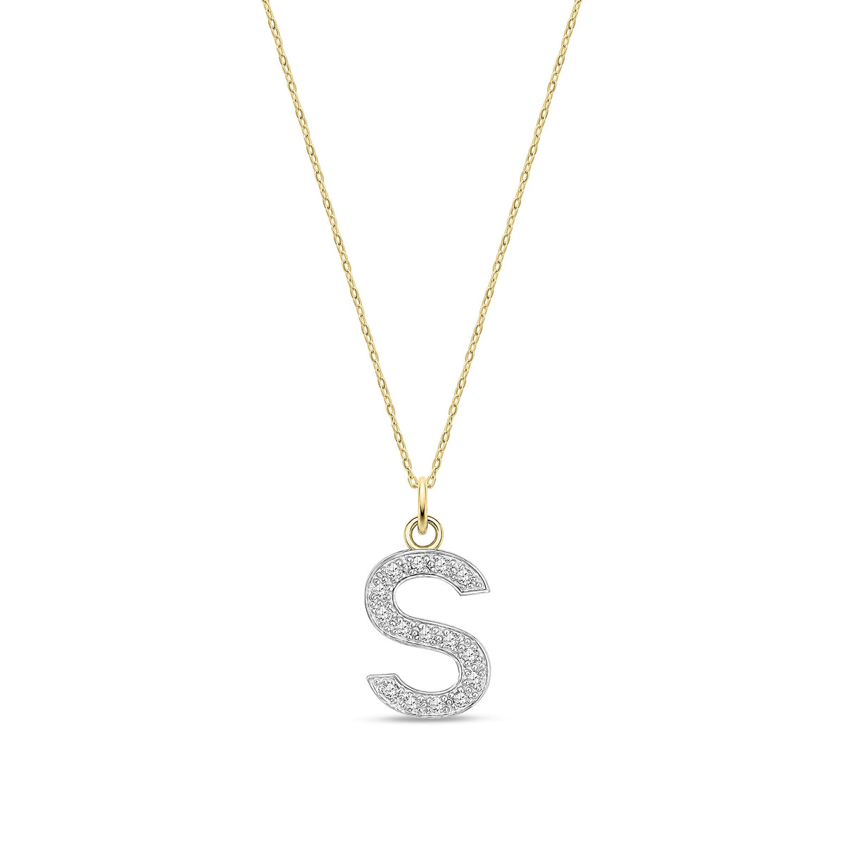 9ct Yellow Gold Medium Cubic Zirconia Initial Pendant - Initial S
