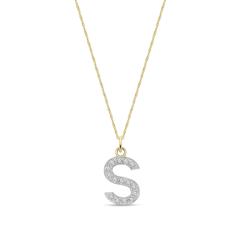 9ct Yellow Gold Medium Cubic Zirconia Initial Pendant - Initial S