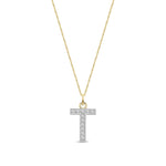 9ct Yellow Gold Medium Cubic Zirconia Initial Pendant - Initial T