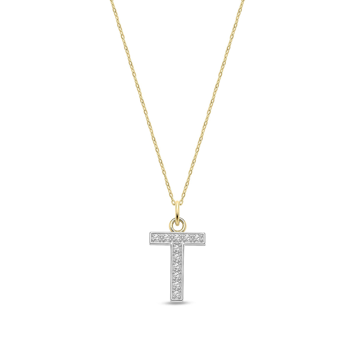 9ct Yellow Gold Medium Cubic Zirconia Initial Pendant - Initial T