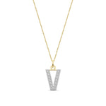 9ct Yellow Gold Medium Cubic Zirconia Initial Pendant - Initial V