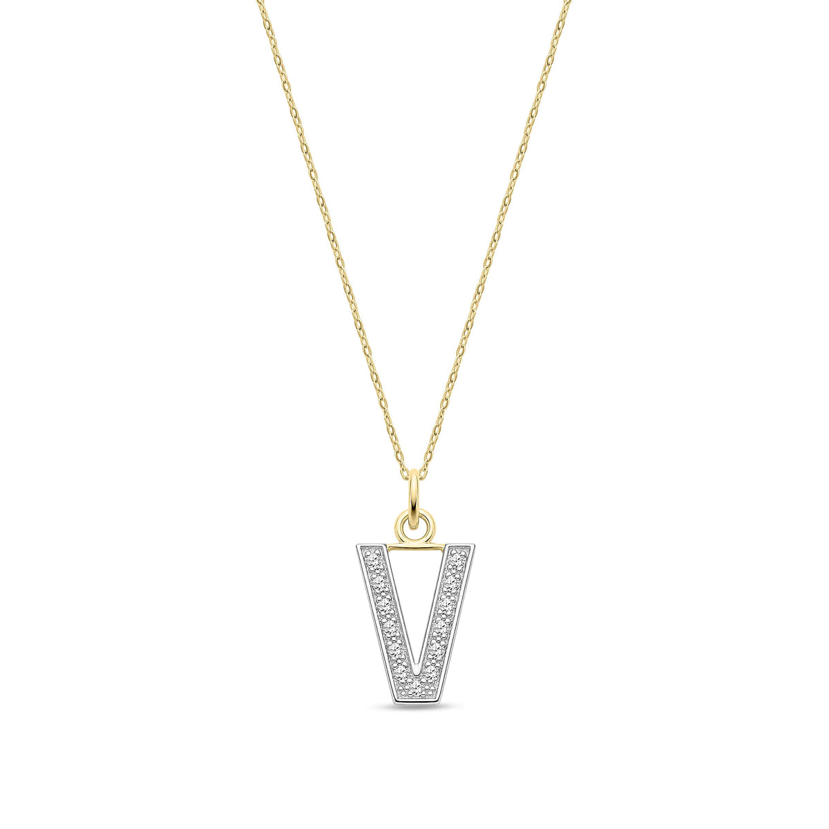 9ct Yellow Gold Medium Cubic Zirconia Initial Pendant - Initial V