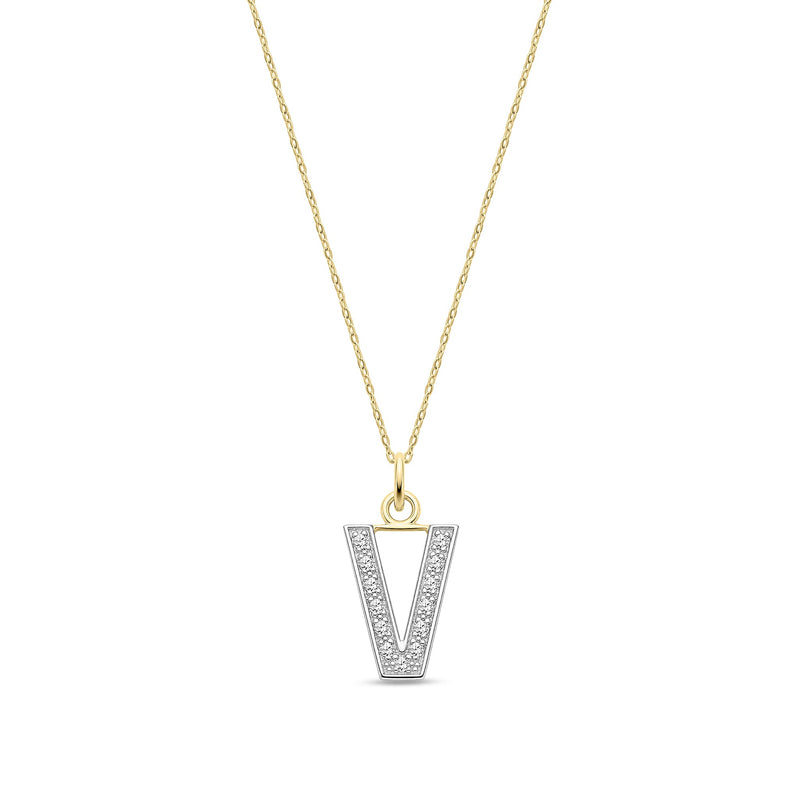 9ct Yellow Gold Medium Cubic Zirconia Initial Pendant - Initial V