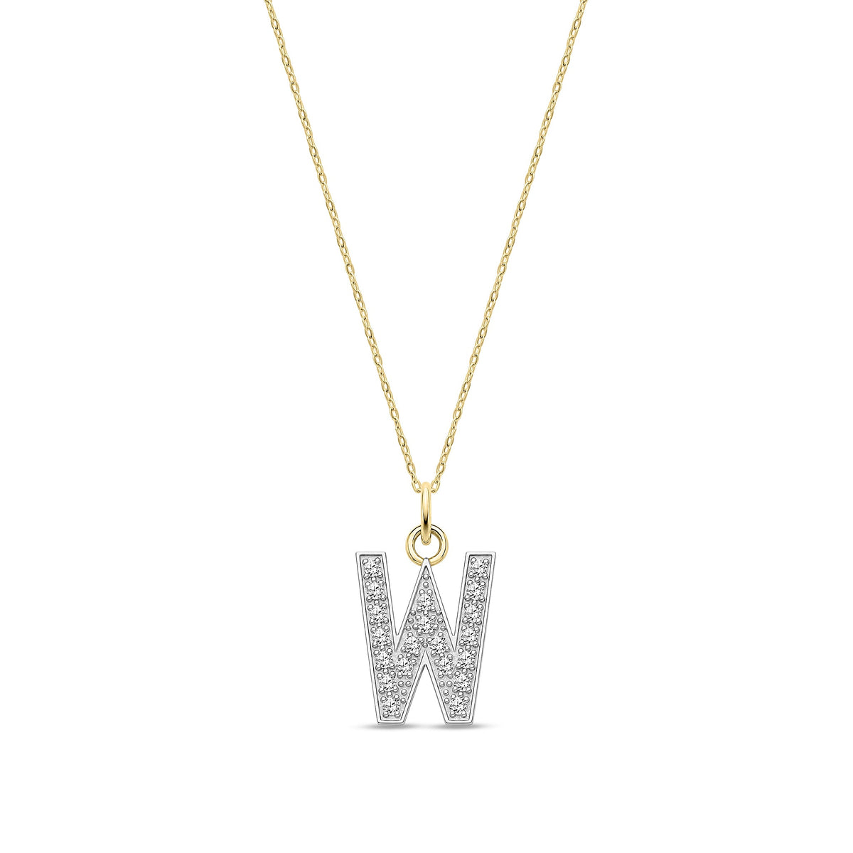 9ct Yellow Gold Medium Cubic Zirconia Initial Pendant - Initial W