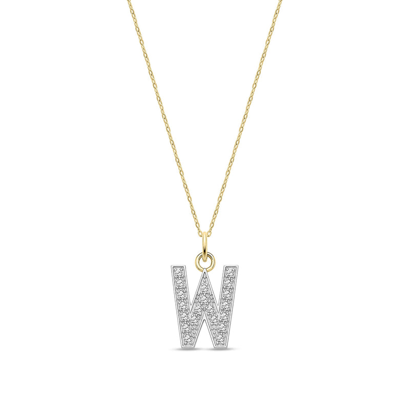 9ct Yellow Gold Medium Cubic Zirconia Initial Pendant - Initial W