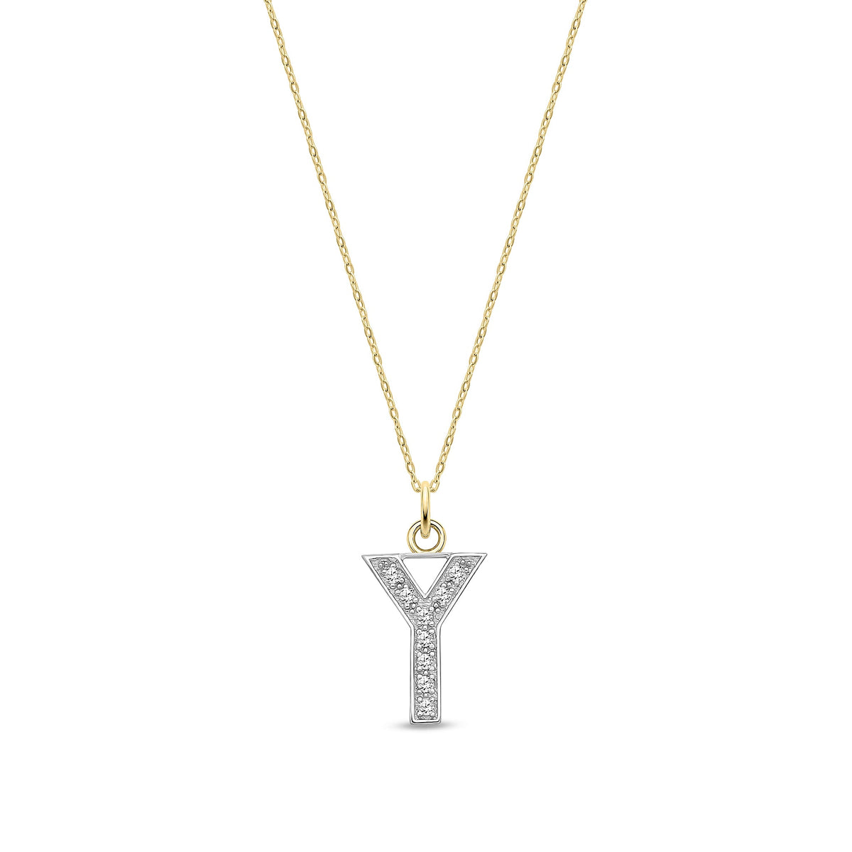9ct Yellow Gold Medium Cubic Zirconia Initial Pendant - Initial Y