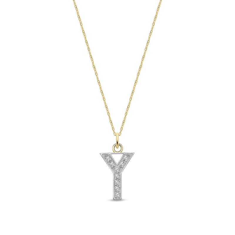 9ct Yellow Gold Medium Cubic Zirconia Initial Pendant - Initial Y