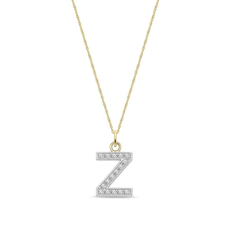 9ct Yellow Gold Medium Cubic Zirconia Initial Pendant - Initial Z