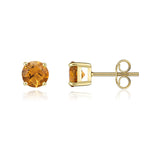 9ct Yellow Gold Round Natural Citrine Claw Stud Earrings — 5mm