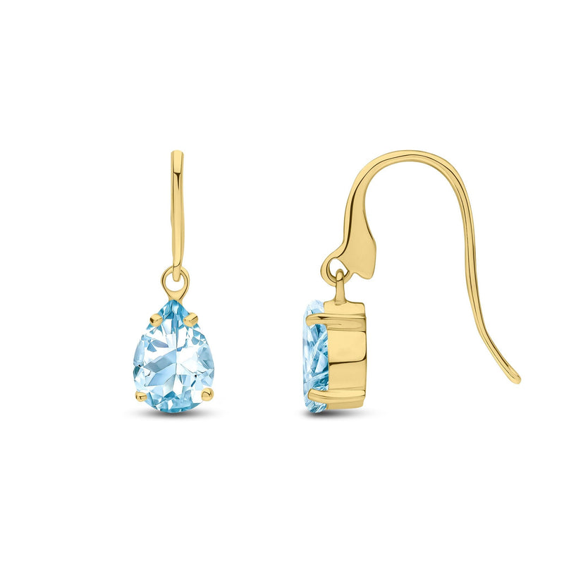 9ct Yellow Gold Pear Shaped Natural Aquamarine Claw Wire Hook Drop Earrings