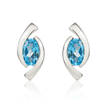 9ct White Gold Oval Natural Swiss Blue Topaz 'Eye' Stud Earrings — 6x4mm