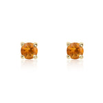 9ct Yellow Gold Round Natural Citrine Claw Stud Earrings — 3mm